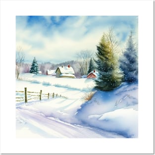 Chritsmas Snow Winter Watercolor Landscapes series 15 Posters and Art